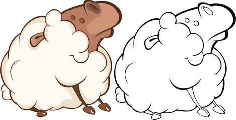 Vector Illustration of a Cute Sheep. Cartoon Character. Coloring Book