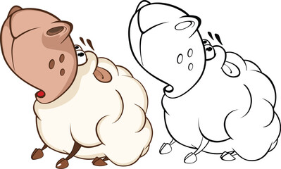 Vector Illustration of a Cute Sheep. Cartoon Character. Coloring Book