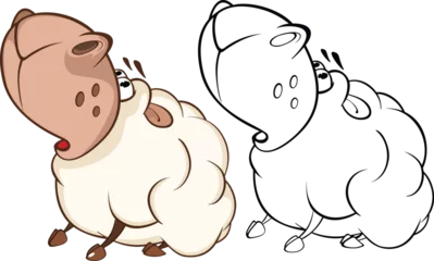 Gordijnen Vector Illustration of a Cute Sheep. Cartoon Character. Coloring Book © liusa