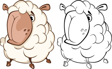 Vector Illustration of a Cute Sheep. Cartoon Character. Coloring Book