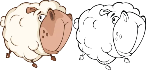 Fotobehang Vector Illustration of a Cute Sheep. Cartoon Character. Coloring Book © liusa