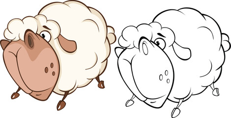 Vector Illustration of a Cute Sheep. Cartoon Character. Coloring Book