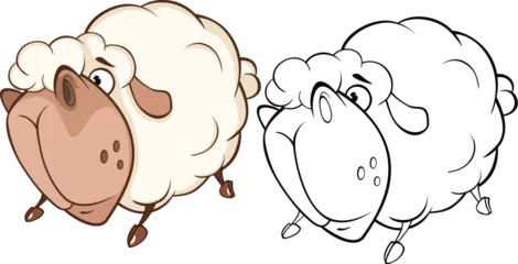 Poster Im Rahmen Vector Illustration of a Cute Sheep. Cartoon Character. Coloring Book © liusa