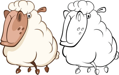 Vector Illustration of a Cute Sheep. Cartoon Character. Coloring Book