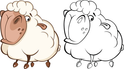 Vector Illustration of a Cute Sheep. Cartoon Character. Coloring Book