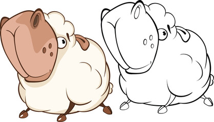 Vector Illustration of a Cute Sheep. Cartoon Character. Coloring Book