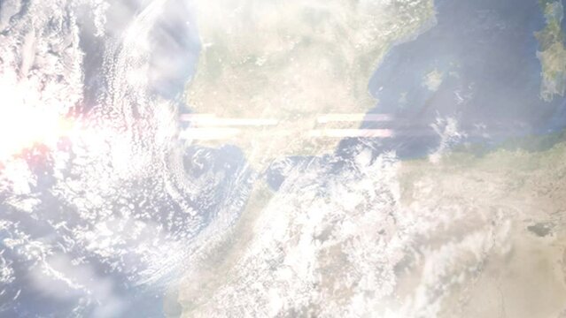 Zoom in from space and focus on Torremolinos, Spain. 3D Animation. Background for travel intro. Elements of this image furnished by NASA