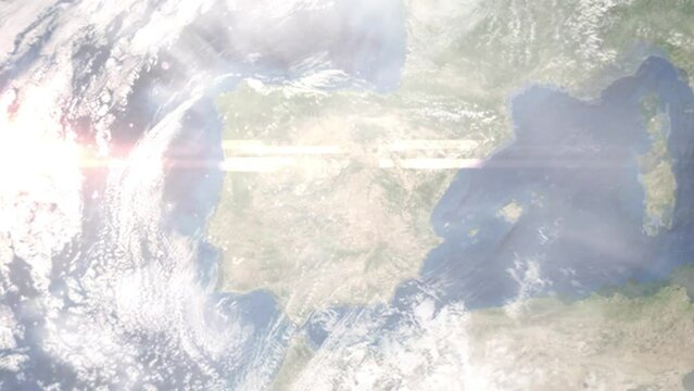 Zoom in from space and focus on Valdemoro, Spain. 3D Animation. Background for travel intro. Elements of this image furnished by NASA