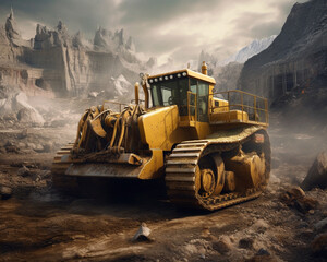 Bulldozer work on the construction. generative AI