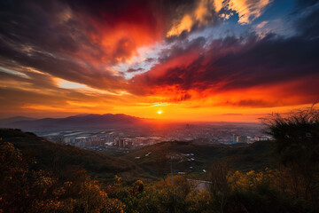 sunset in the mountains. Generative Ai