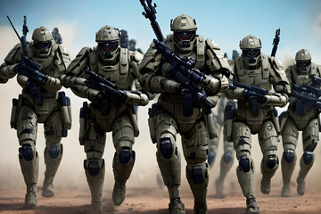Fototapeta premium Soldiers army in the parade, in war
