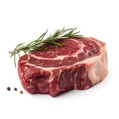 Beef ribeye meat isolated on white background. Generative AI