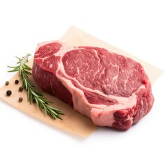 Bison ribeye meat isolated on white background. Generative AI