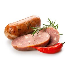 Bockwurst meat isolated on white background. Generative AI