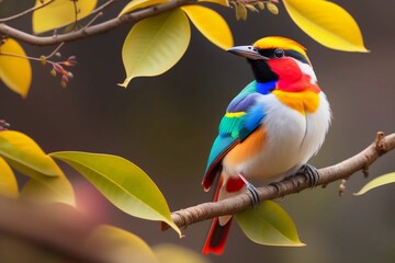 Beautiful bird on a tree, the background is multicolor, colorful birds sitting on a tree © Jakaria