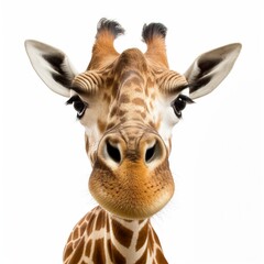Giraffe head face look funny isolated on white background, AI generative
