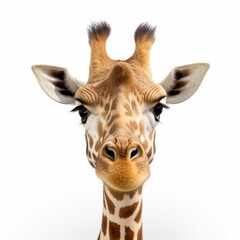 Fototapeta premium Giraffe head face look funny isolated on white background, AI generative