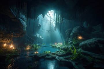 cave in the dark and light is ahead. Generative Ai
