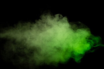 Green and white steam on a black background.
