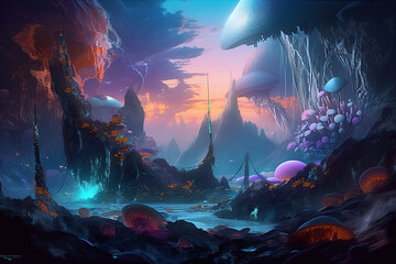 Fototapeta na wymiar Jellyfish fantasy background. Generative Ai