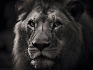 Naklejka premium black and white close up of a beautiful lion