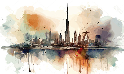 Burj Khalifa Dubai UAE background watercolor.