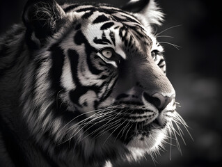 black and white close up of a  tiger 