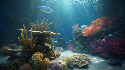 Fototapeta na wymiar Dive into a world of wonder with ultra-realistic 4K backgrounds that showcase the breathtaking beauty of coral reefs. The scene unveils an underwater paradise, Generative AI