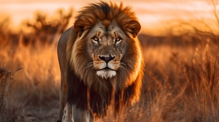 Obraz na płótnie Canvas Portrait of a Lion in the Savanna