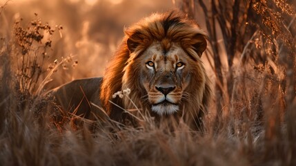 Fototapeta na wymiar Portrait of a Lion in the Savanna