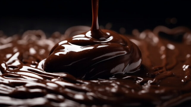 Liquid chocolate bliss, Irresistible sauce cascading from the front perspective. Generative AI