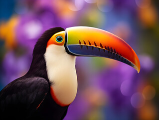 close up of a colorful tropical Toucan in the wildness