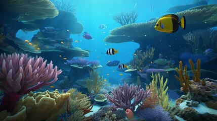 Fototapeta premium Immerse yourself in the mesmerizing beauty of coral reefs with ultra-realistic 4K backgrounds that showcase these underwater wonders, coral reef and fish, Generative AI