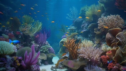 Naklejka na ściany i meble Immerse yourself in the mesmerizing beauty of coral reefs with ultra-realistic 4K backgrounds that showcase these underwater wonders, coral reef and fish, Generative AI