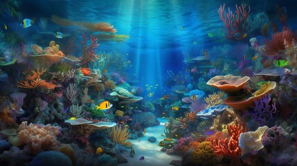 Fototapeta na wymiar Immerse yourself in the mesmerizing beauty of coral reefs with ultra-realistic 4K backgrounds that showcase these underwater wonders, coral reef with fish, Generative AI