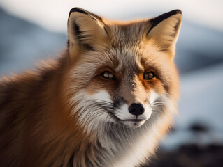 close up of a cute fox in the wildness