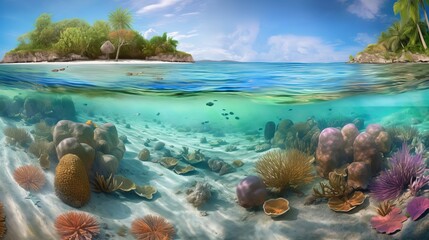 Immerse yourself in the mesmerizing beauty of coral reefs with ultra-realistic 4K backgrounds that showcase these underwater wonders, tropical coral reef, Generative AI