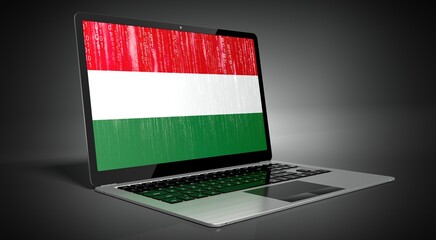 Hungary - country flag and binary code on laptop screen - 3D illustration