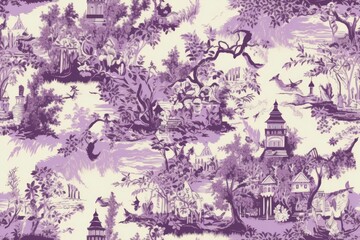 Purple Toile Pattern | Fabric Pattern | Cloth Pattern | Clothing Pattern | Generative AI 