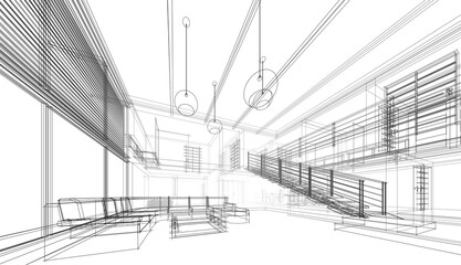 House architectural drawing 3d illustration