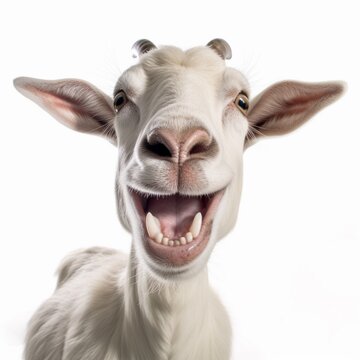 Portrait of Funny laughing sheep. eco farming concept, 360 degrees panoramic camera, AI generative © Valery Zayats