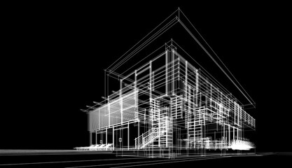 House architectural drawing 3d illustration