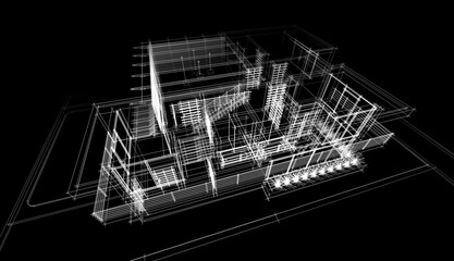 Fototapeta premium House architectural drawing 3d illustration