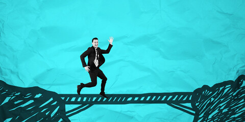 businessman walking on a bridge collage