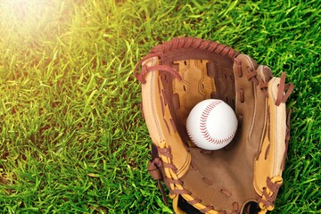 Sports baseball ball on green grass