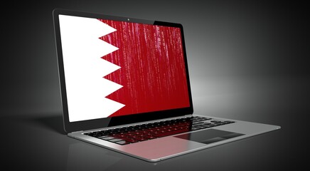 Bahrain - country flag and binary code on laptop screen - 3D illustration