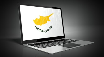 Cyprus - country flag and binary code on laptop screen - 3D illustration