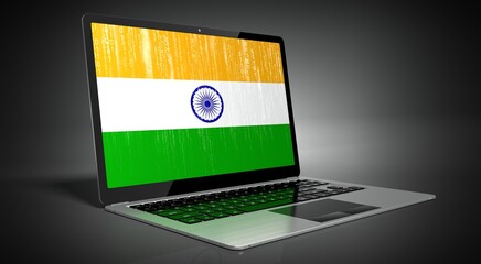 India - country flag and binary code on laptop screen - 3D illustration