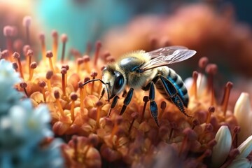 Bee on a flower. Close-up. Created with Generative AI tools