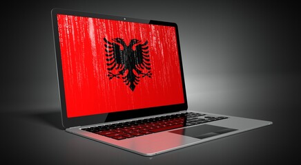 Albania - country flag and binary code on laptop screen - 3D illustration